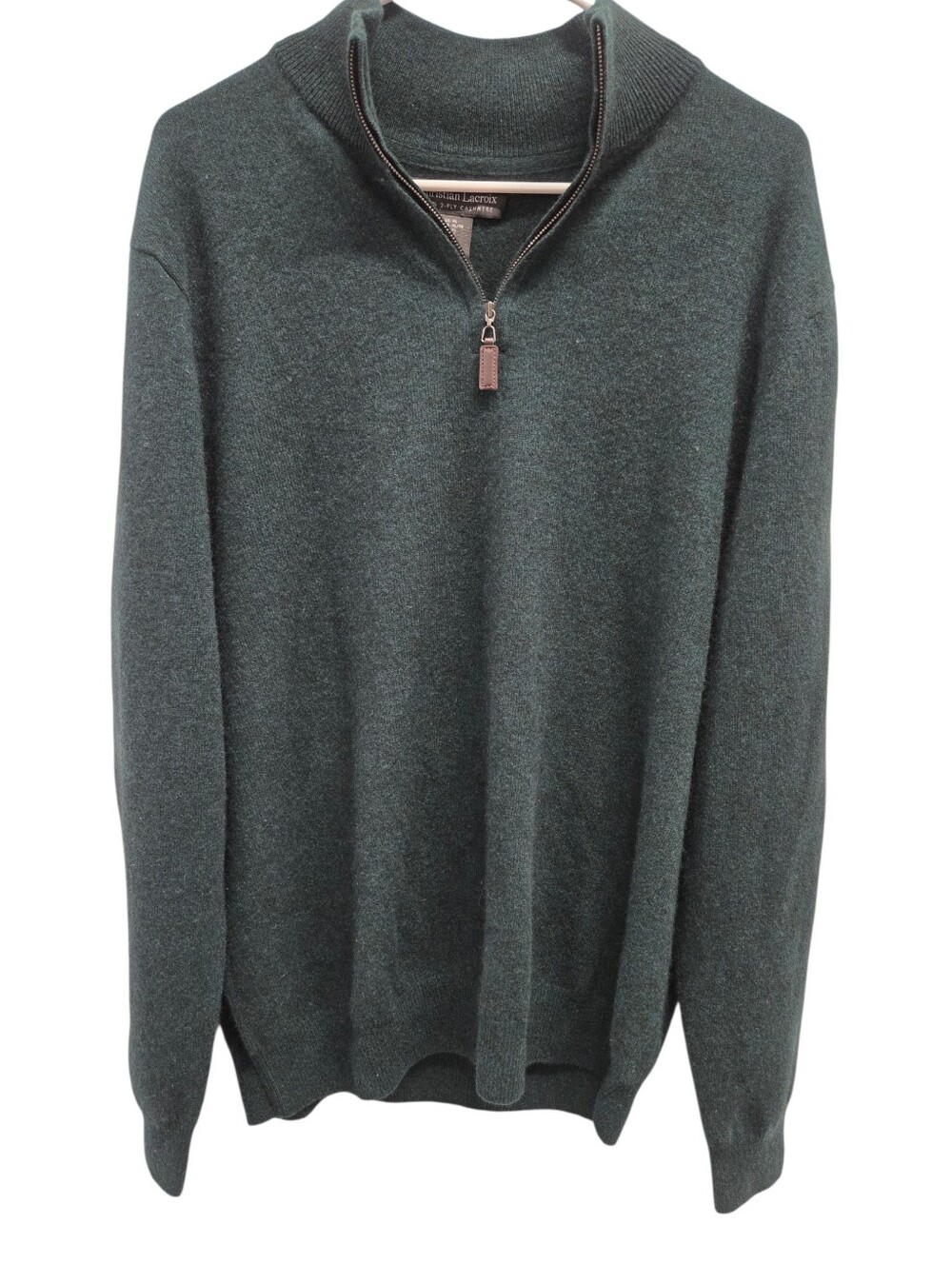 NWT Dark Green Christian Lacroix Quarter-Zip 100% 2- PLY  CASHMERE Sweater SZ XL